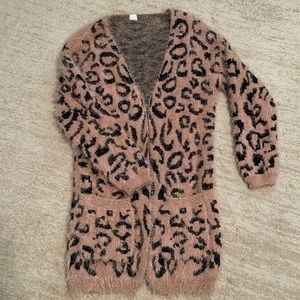 Tan and black long sweater with pockets